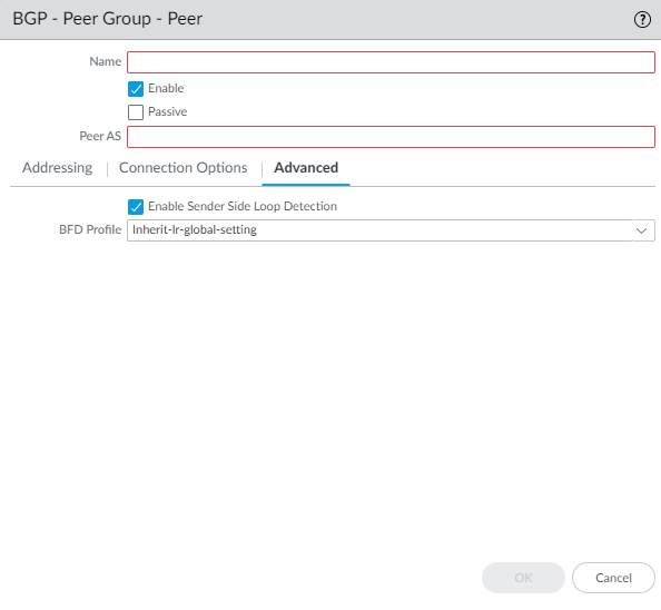 BGP Peer configuration - Advanced tab.